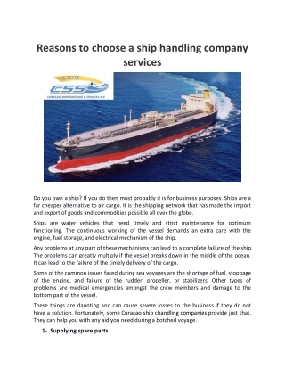 Reasons to choose a ship handling company services