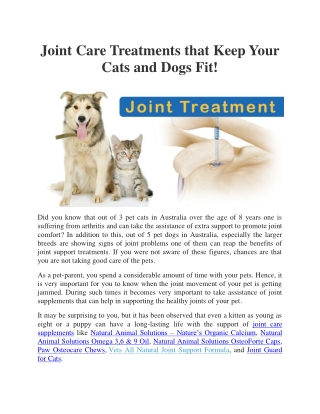 Joint Care Treatments that Keep Your Cats and Dogs Fit!