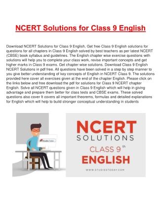 NCERT Solutions for Class 9 English