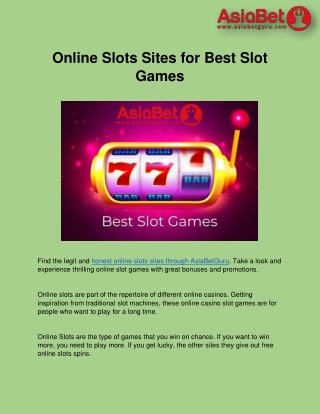 Online Slots Sites for Best Slot Games - AsiaBetGuru