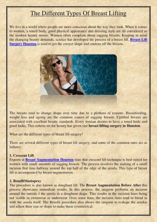 The Different Types Of Breast Lifting