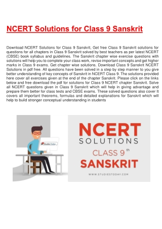 NCERT Solutions for Class 9 Sanskrit