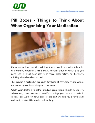 Pill Boxes - Things to Think About When Organising Your Medication - Essential Aids UK