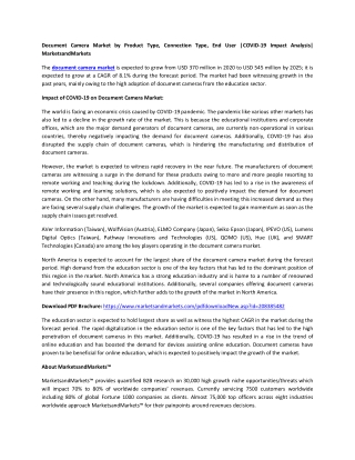 Document Camera Market by Product Type, Connection Type, End User |COVID-19 Impact Analysis| MarketsandMarkets