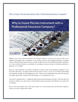 Why to Insure Piccolo Instrument with a Professional Insurance Company?