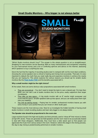 Small Studio Monitors – Why bigger is not always better