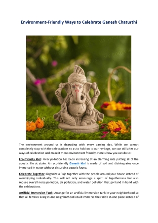 Environment-Friendly Ways to Celebrate Ganesh Chaturthi