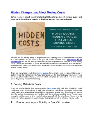 Hidden Charges that Affect Moving Costs