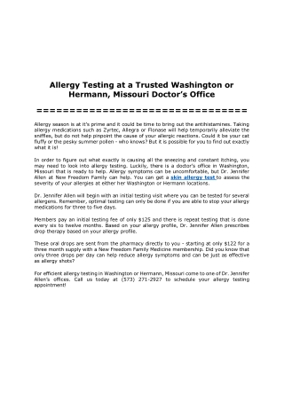 Allergy Testing at a Trusted Washington or Hermann, Missouri Doctor’s