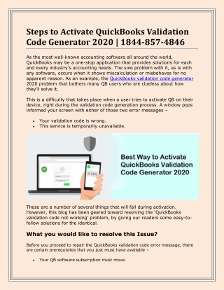 Best Way to Activate QuickBooks Validation Code Generator 2020