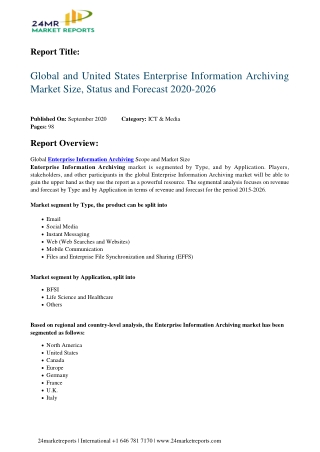 Enterprise Information Archiving Market Size, Status and Forecast 2020-2026