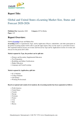 ELearning Market Size, Status and Forecast 2020-2026