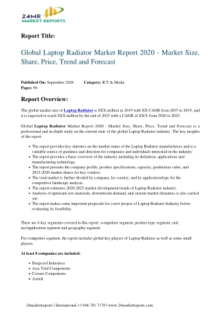 Laptop Radiator Market Report 2020 - Market Size, Share, Price, Trend and Forecast