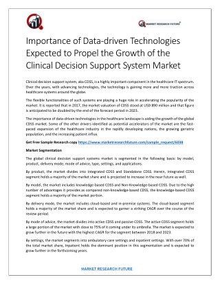 Clinical Decision Support Systems (CDSS) Market Research Report – Forecast to 2023