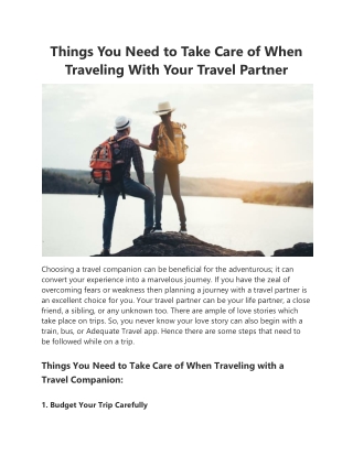 Things You Need to Take Care of When Traveling With Your Travel Partner