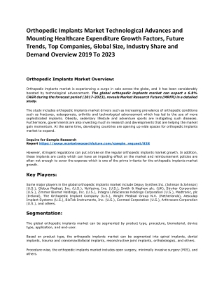 Orthopedic Implants Market Research Report – Forecast to 2023