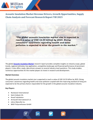 Acoustic Insulation Market Key Participants, Growth Trends and SWOT Analysis, 2025