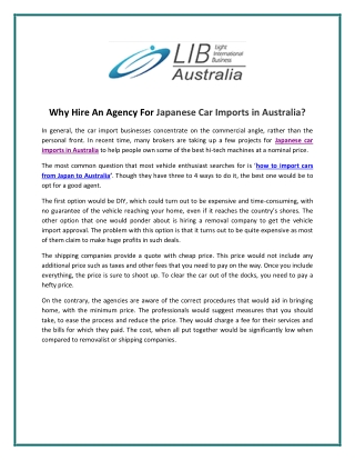 Why Hire An Agency For Japanese Car Imports in Australia?