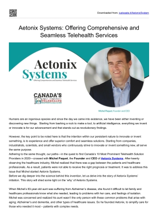 Aetonix Systems Offering Comprehensive & Seamless Telehealth Services