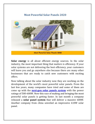 Most Powerful Solar Panels 2020