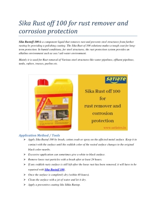 Sika Rust off 100 for rust remover and corrosion protection