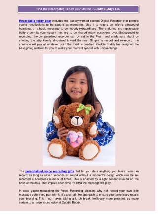 Find the Recordable Teddy Bear Online - CuddleBuddys LLC