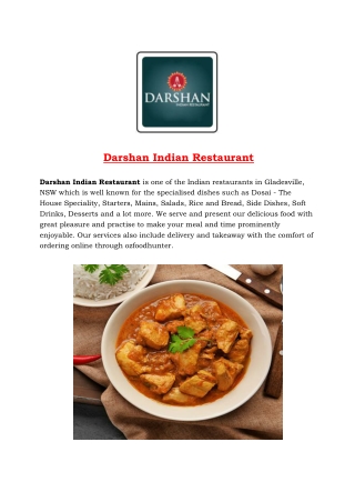 5% off - Darshan Indian Restaurant Menu Gladesville, NSW