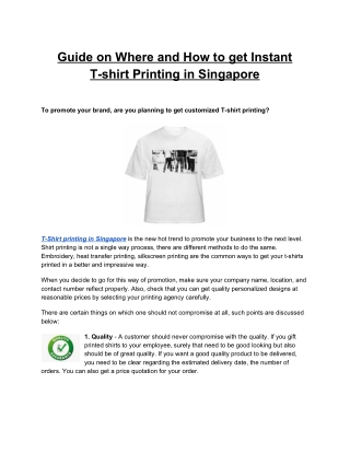 Guide on Where and How to get Instant T-shirt Printing in Singapore