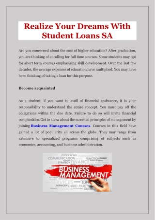 Realize Your Dreams With Student Loans SA