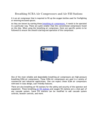 Breathing SCBA Air Compressors and Air Fill Stations