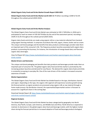 Organic Dairy Food and Drinks Market Growth Report 2020-2025