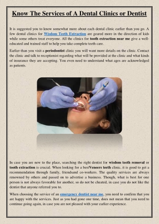 Know The Services of A Dental Clinics or Dentist