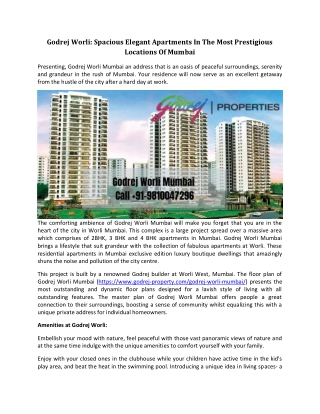 Godrej Worli: Spacious Elegant Apartments In The Most Prestigious Locations Of Mumbai!!