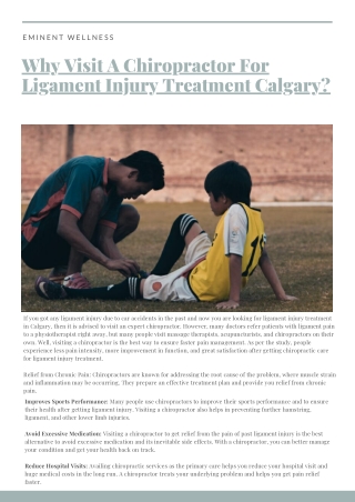 Why Visit A Chiropractor For Ligament Injury Treatment Calgary?