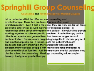 Counseling and Psychotherapy for Married Couples