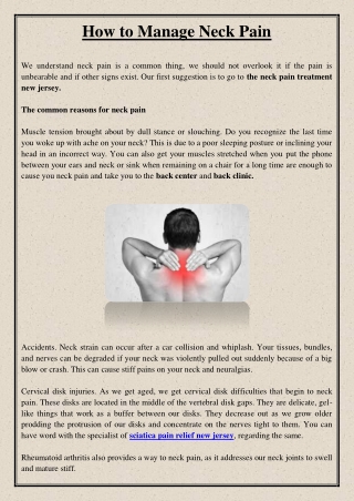 How to Manage Neck Pain