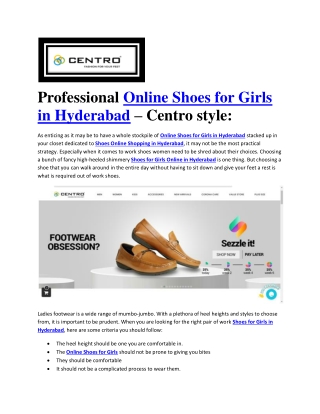 Professional Online Shoes for Girls in Hyderabad – Centro style: