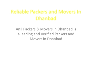 Reliable Packers and Movers In Dhanbad