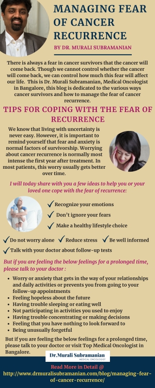 Managing fear of cancer recurrence | Best Medical Oncologist in Bangalore | Dr. Murali Subramanian