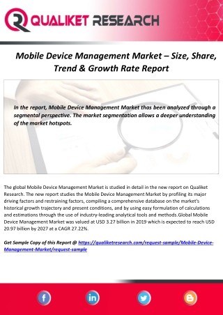 Global Mobile Device Management Market Status, Forecast, Prospect 2020-2027