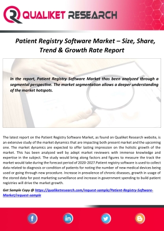 Patient Registry Software Market 2020-2027 Revenue Growth, Application and Growth Rate Report