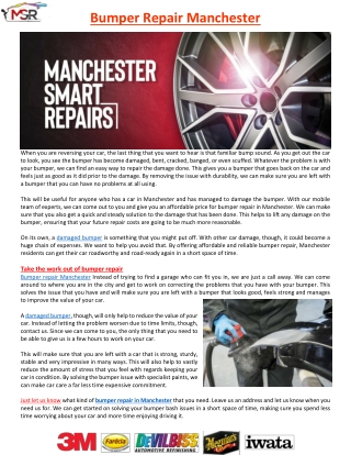 Bumper Repair Manchester & Mobile Scratch Repair Manchester