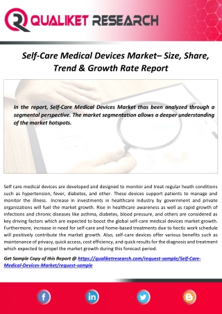 Global Self-Care Medical Devices Market Top Vendors, Application, Regional Analysis and Future Outcome Report
