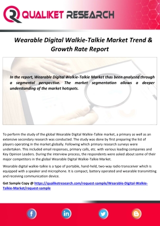 Tremendous Opportunities in Global Wearable Digital Walkie-Talkie Market 2020-2027 |Global Regional Analysis Report 2019