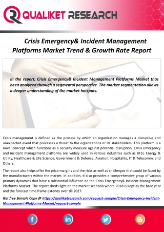 Tremendous Opportunities in Global Crisis Emergency& Incident Management Platforms Market 2020-2027 |Global Regional Ana