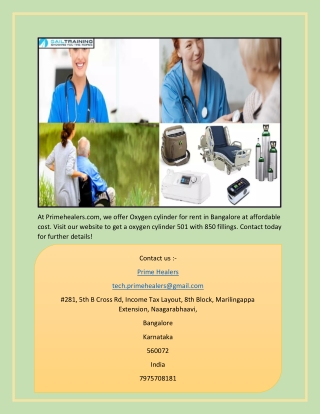 Oxygen Cylinder For Rent In Bangalore