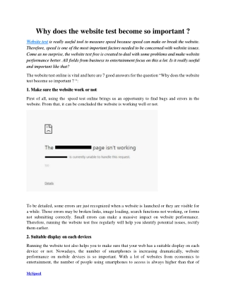 Why does the website test become so important ?