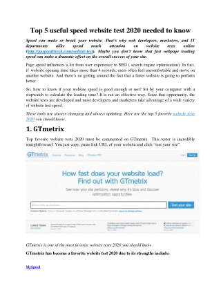 Top 5 useful speed website test 2020 needed to know