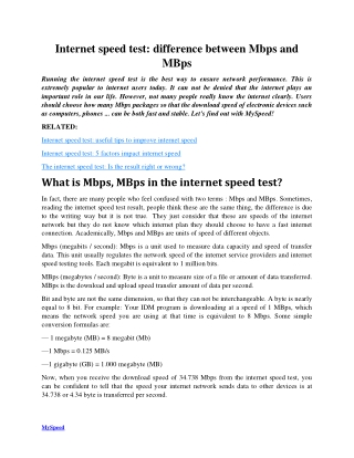 Internet speed test: difference between Mbps and MBps