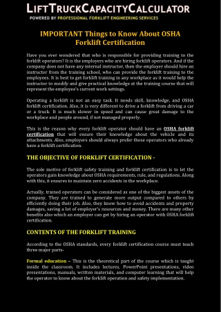 Important Things to Know About OSHA Forklift Certification